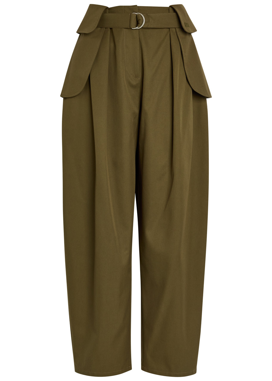Loewe Layered Barrel-leg Cotton-blend Trousers – Khaki – 38 (UK10 / S)