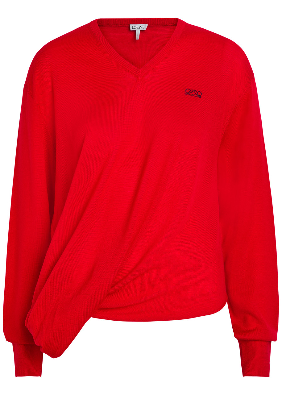 Loewe Draped Wool-blend Jumper In Red