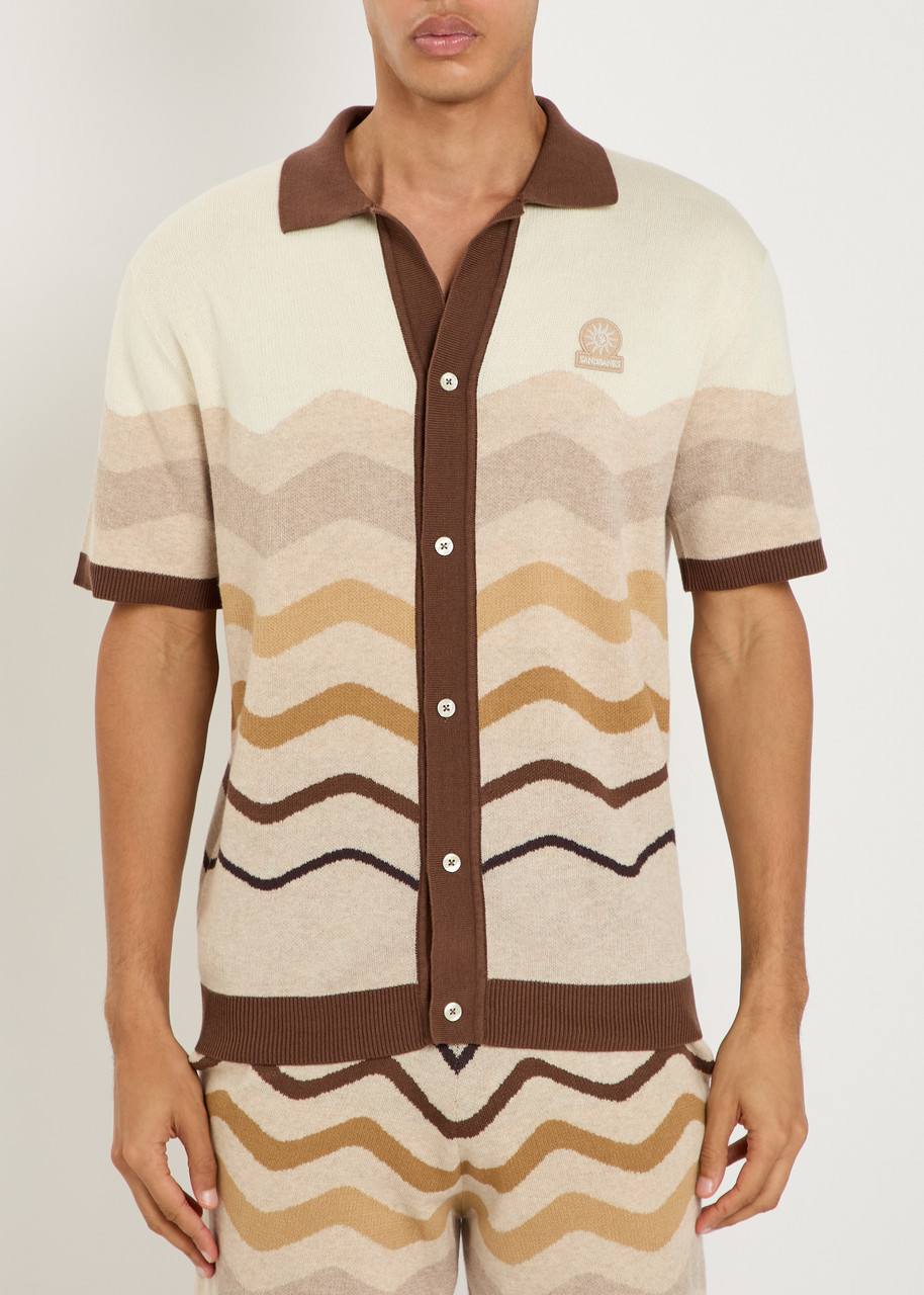  Sandbanks Gradient Pattern Knit Cotton Shirt - Beige - Xl 