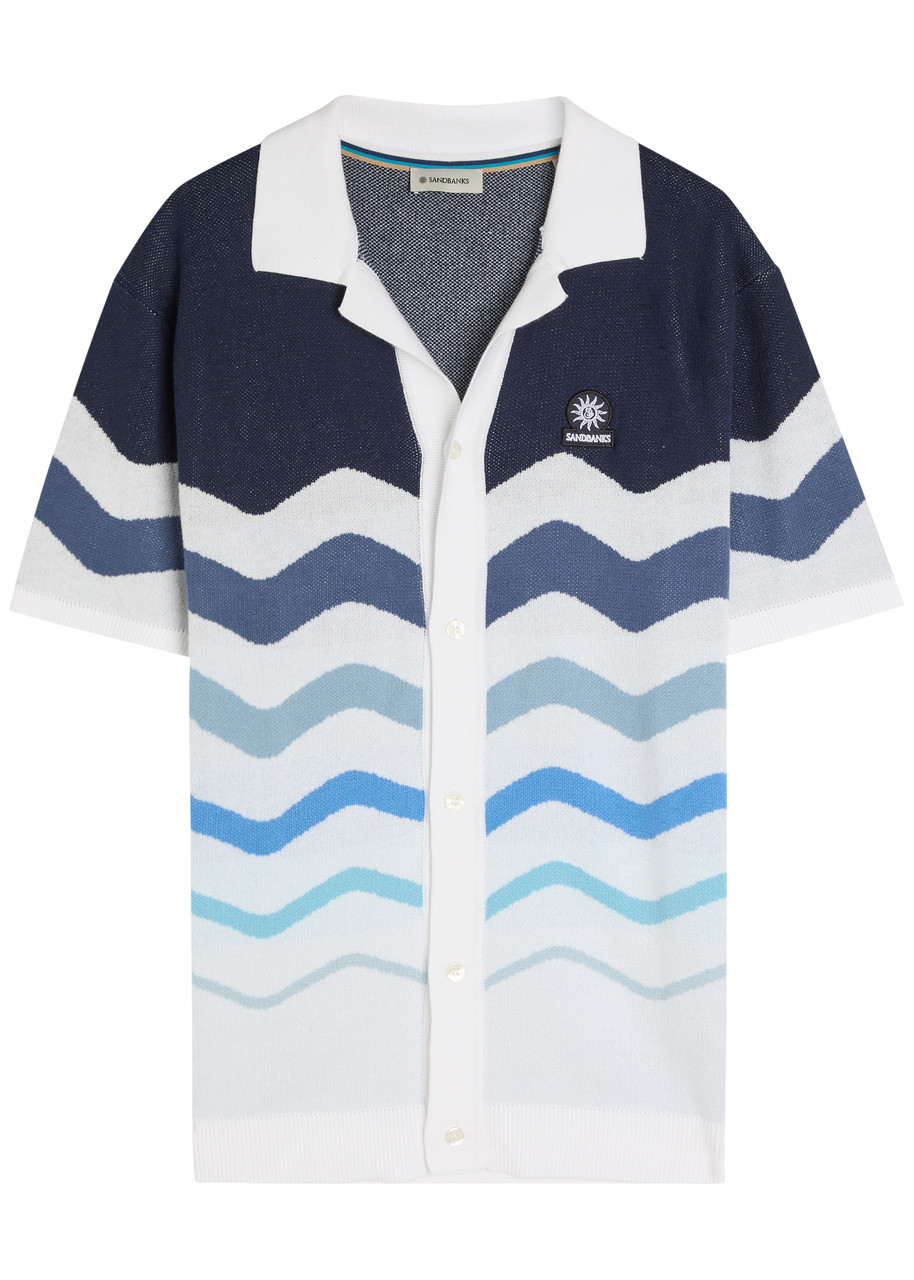 Sandbanks Gradient Pattern Knit Cotton Shirt In Blue