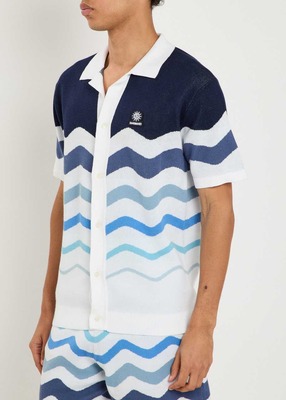  Sandbanks Gradient Pattern Knit Cotton Shirt - Blue - M 