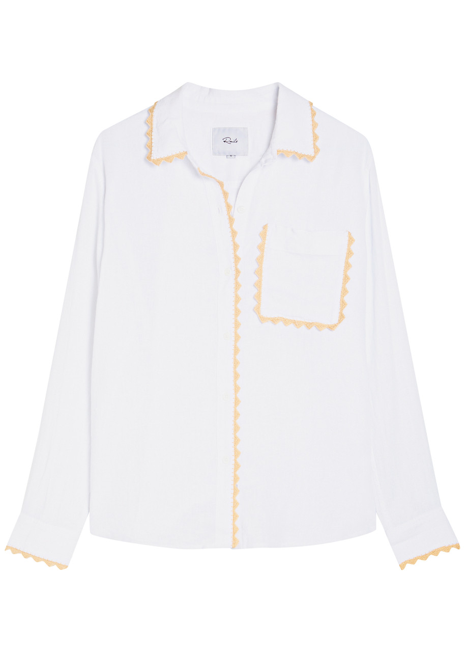 Rails Saya Embroidered Linen-blend Shirt - White - M (UK12 / M)