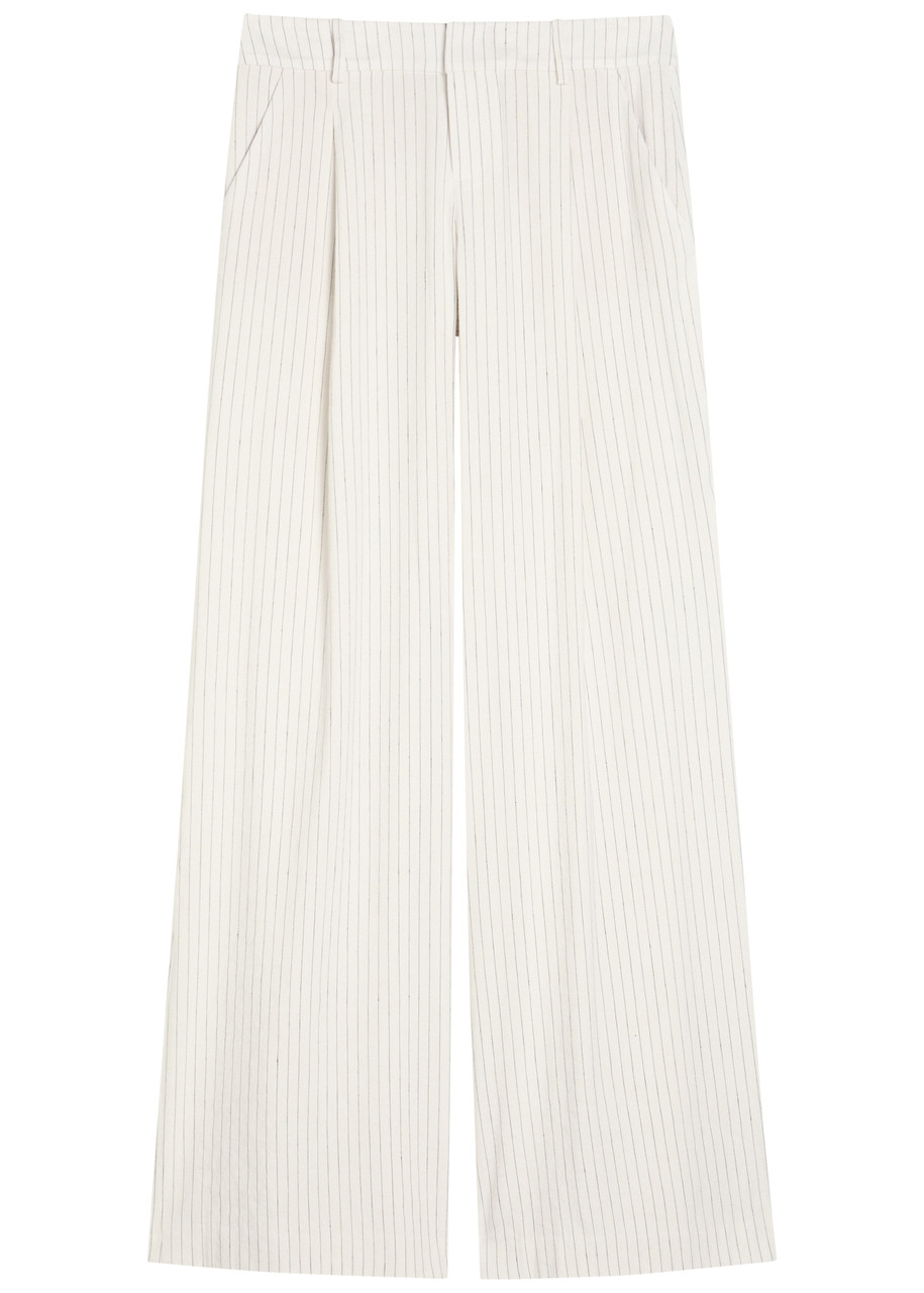 Alice + Olivia Eric Pinstriped Linen-blend Trousers - Black And White - 10 (UK14 / L)