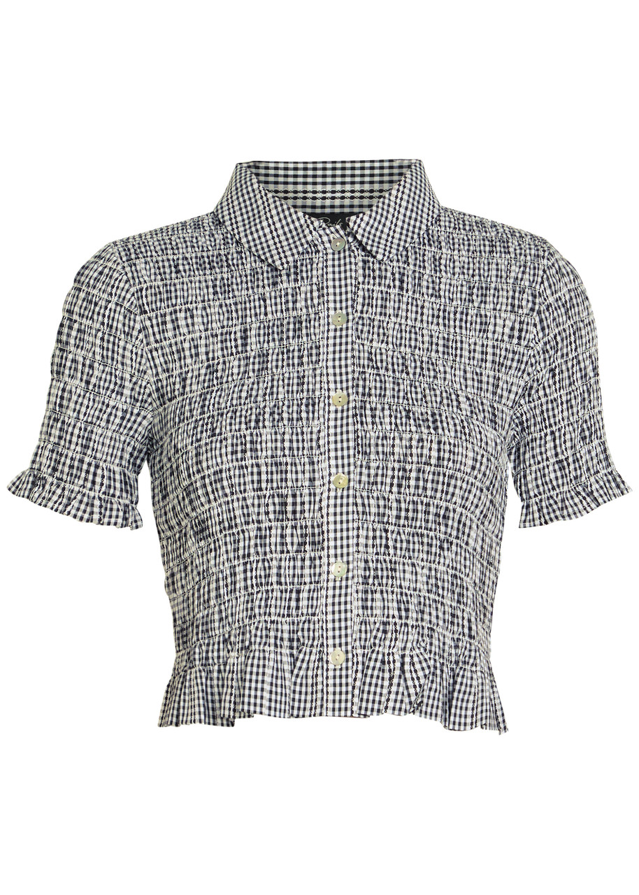 Rails Alton Smocked Gingham Cotton-poplin Shirt - Black - L (UK14 / L)