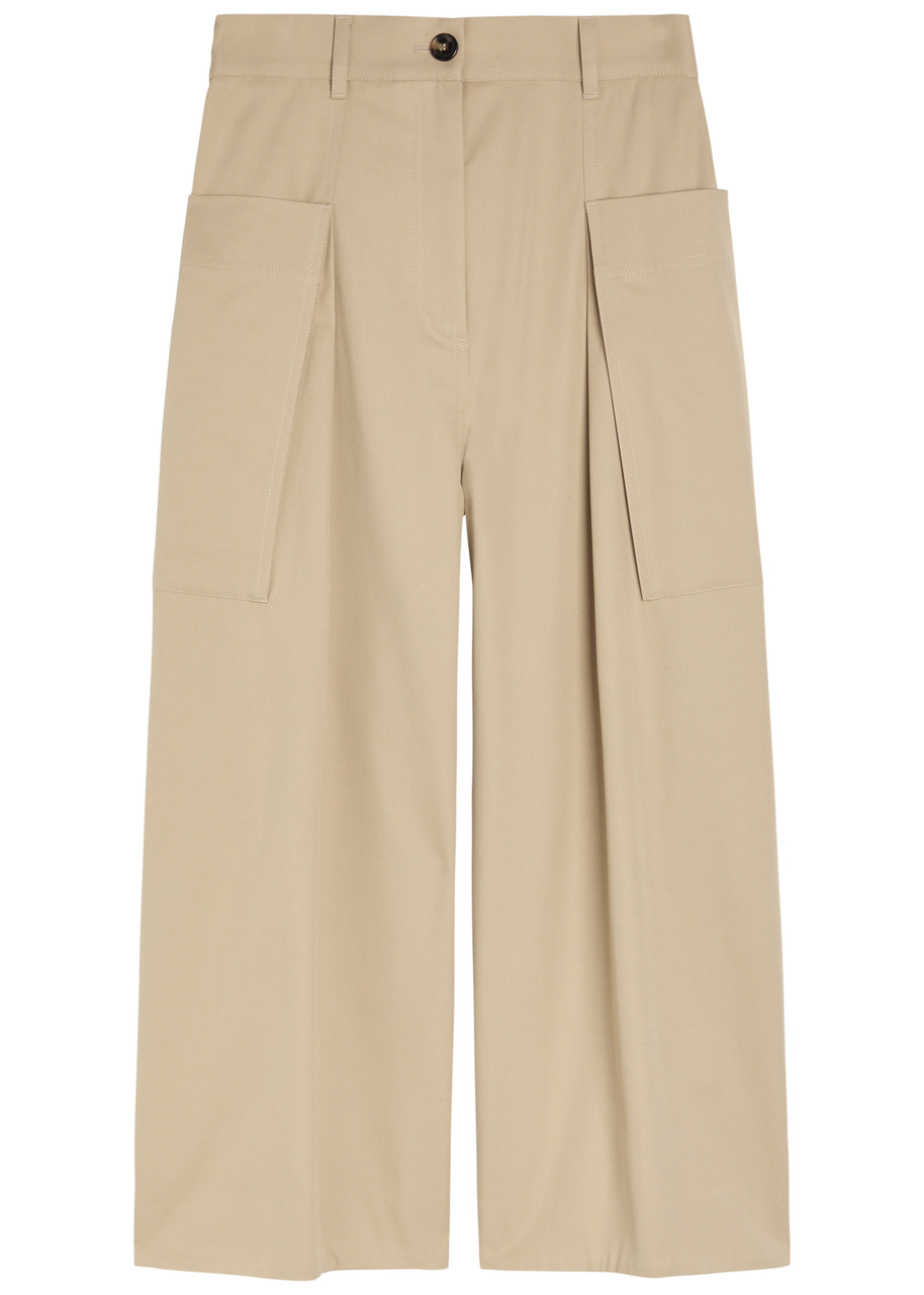 Loewe Cropped Cotton And Silk-blend Trousers In Sand