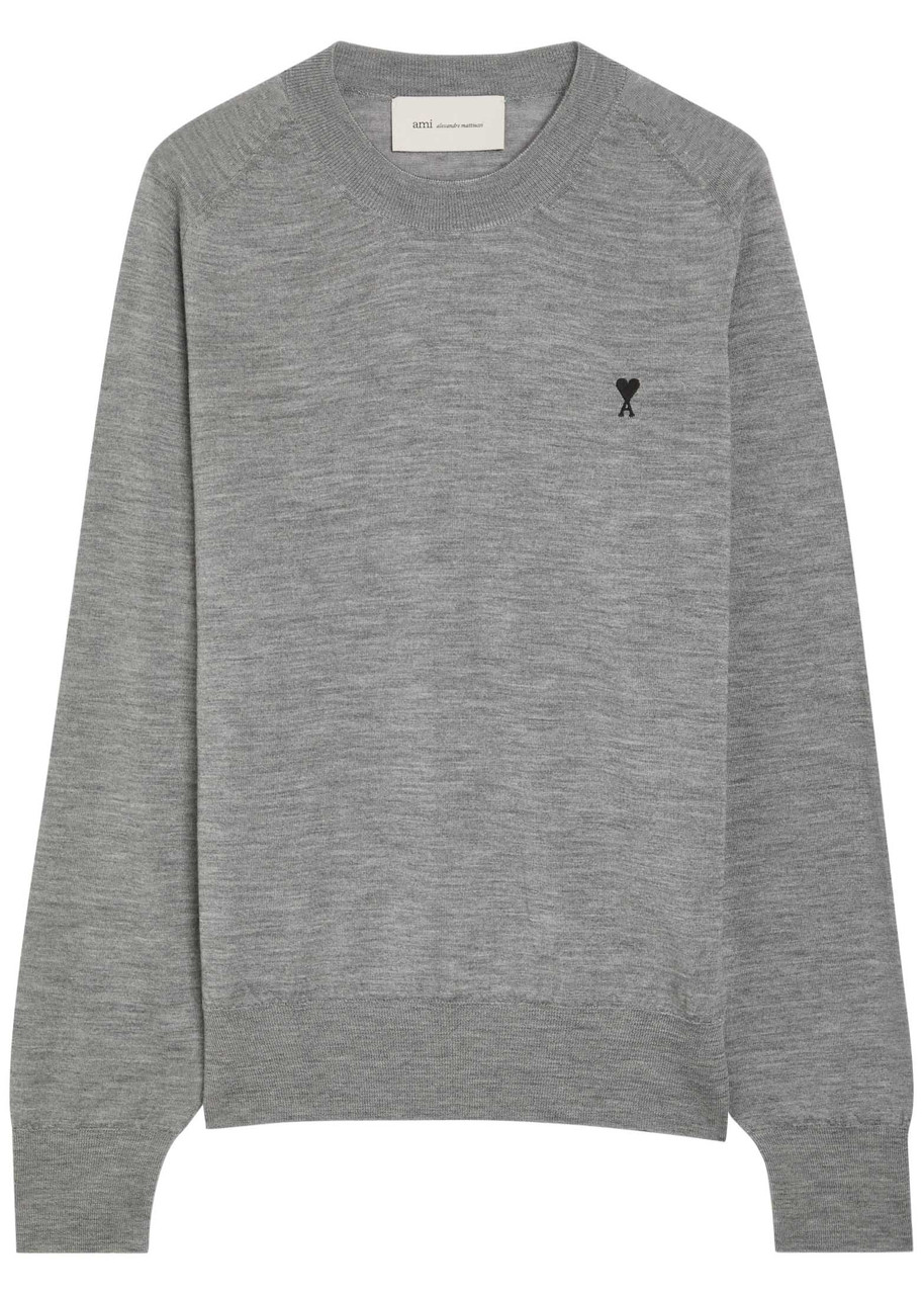 Ami Paris Logo-embroidered Wool Jumper – Grey – S