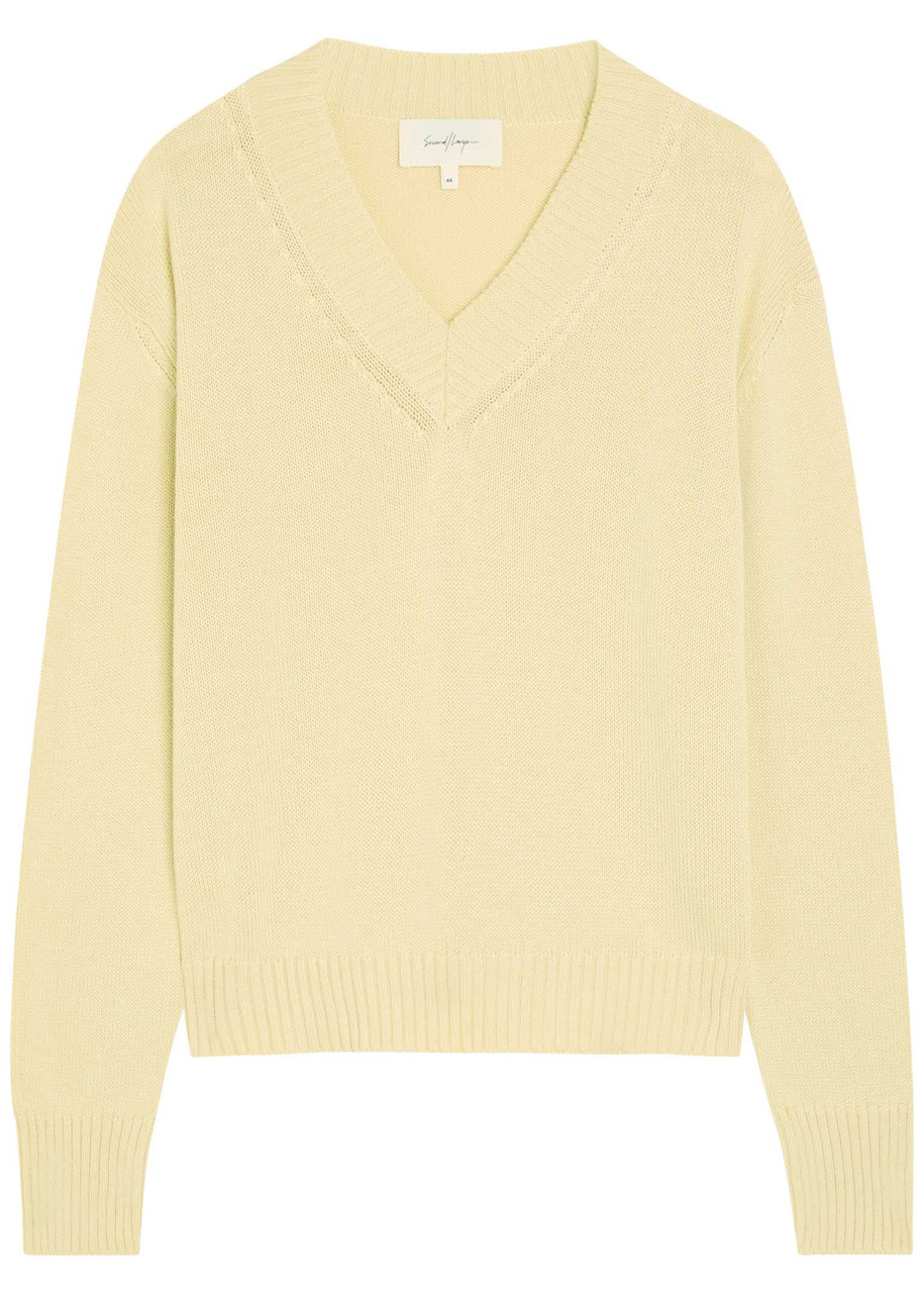 Second Layer Vexed V-neck Cotton-blend Jumper - Yellow - 50 (IT50 / L)