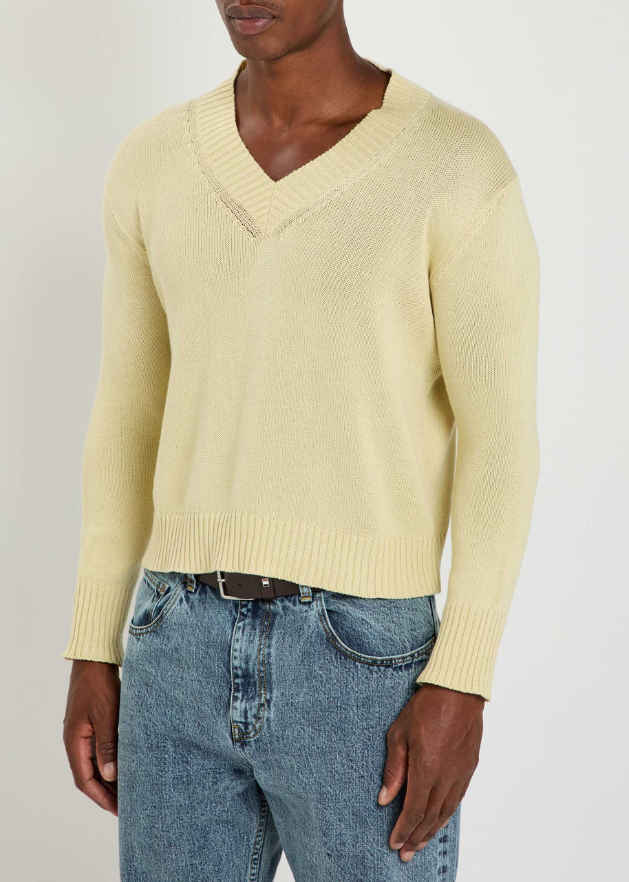  Second Layer Vexed V-neck Cotton-blend Jumper - Yellow - 50 (it50 / L) 