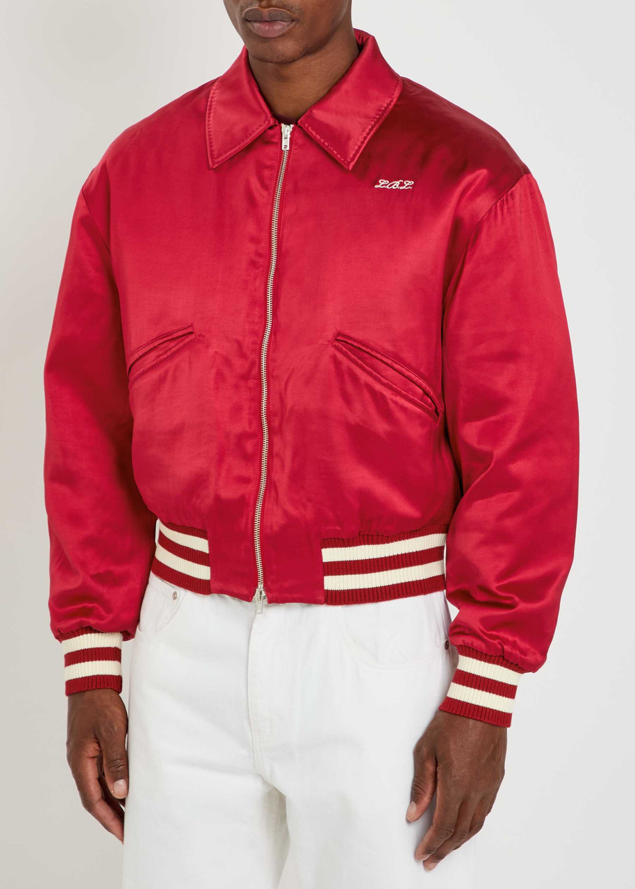  Second Layer Aces Embroidered Satin Bomber Jacket - Red - 48 (it48 / M) 