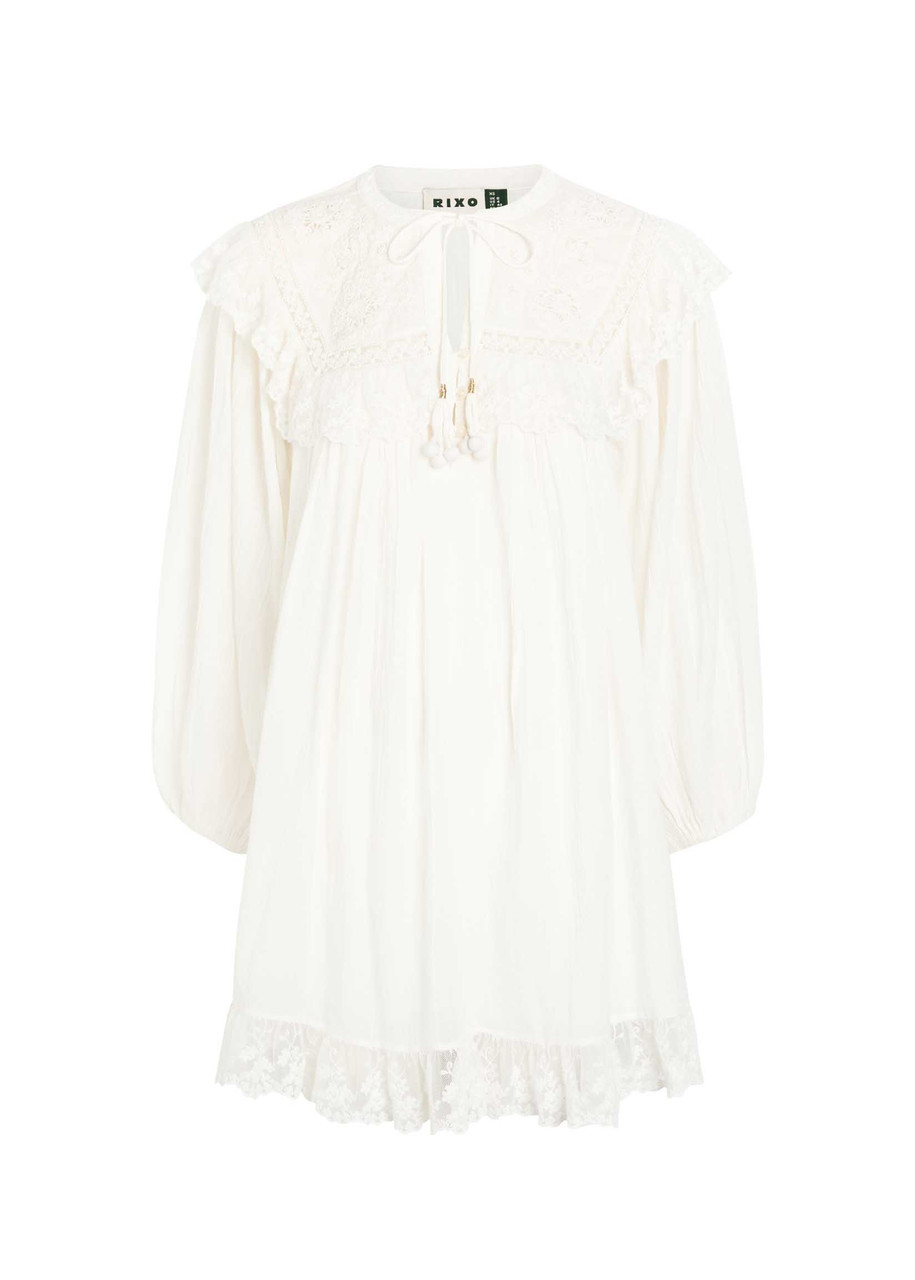 Rixo Inez Embroidered Cotton Mini Dress - Ivory - 10 (UK10 / S)