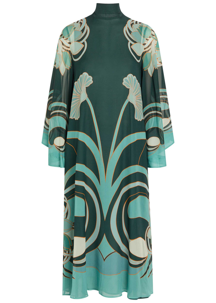 LA Double J Magnifico Printed Silk Midi Dress - Blue - 42 (UK10 / S)