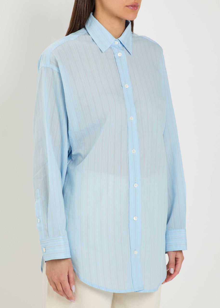  Agolde Sona Striped Cotton-blend Shirt - Light Blue - L (uk14 / L) 