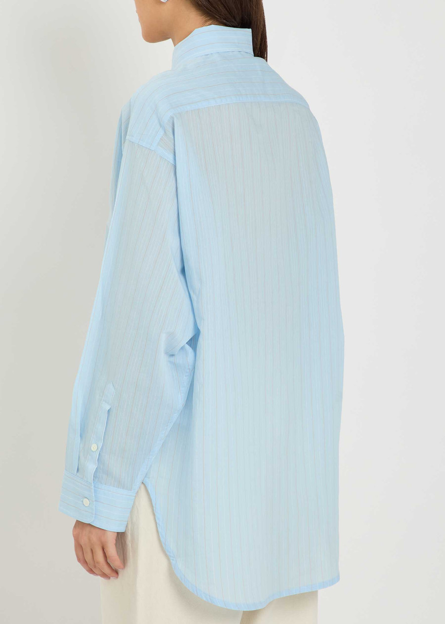  Agolde Sona Striped Cotton-blend Shirt - Light Blue - L (uk14 / L) 