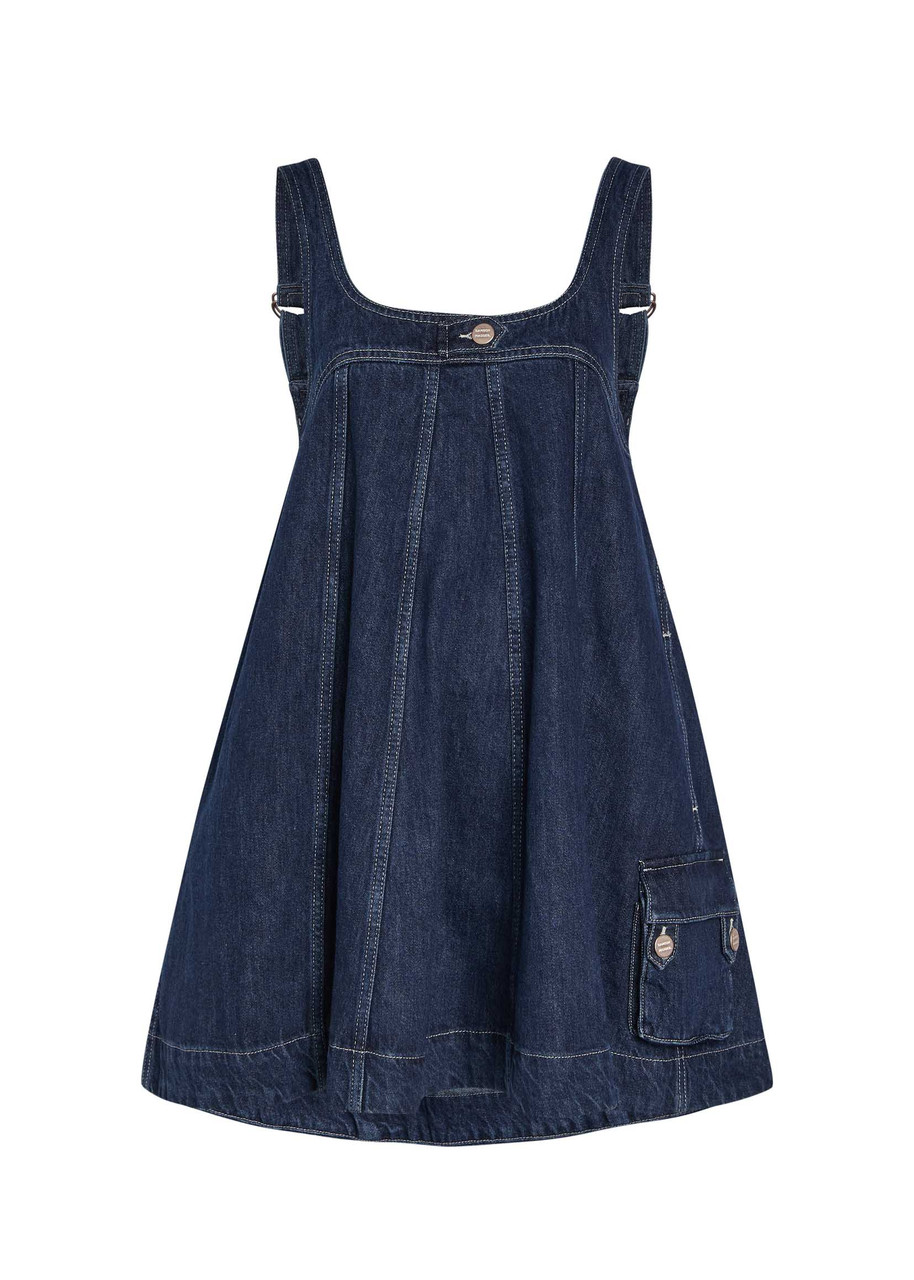 Damson Madder Immy Panelled Denim Mini Dress - Dark Blue - 12 (UK12 / M)