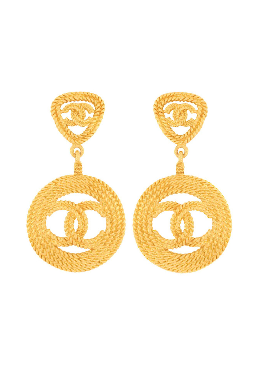 Susan Caplan Chanel Rope-effect Clip-on Drop Earrings In Gold