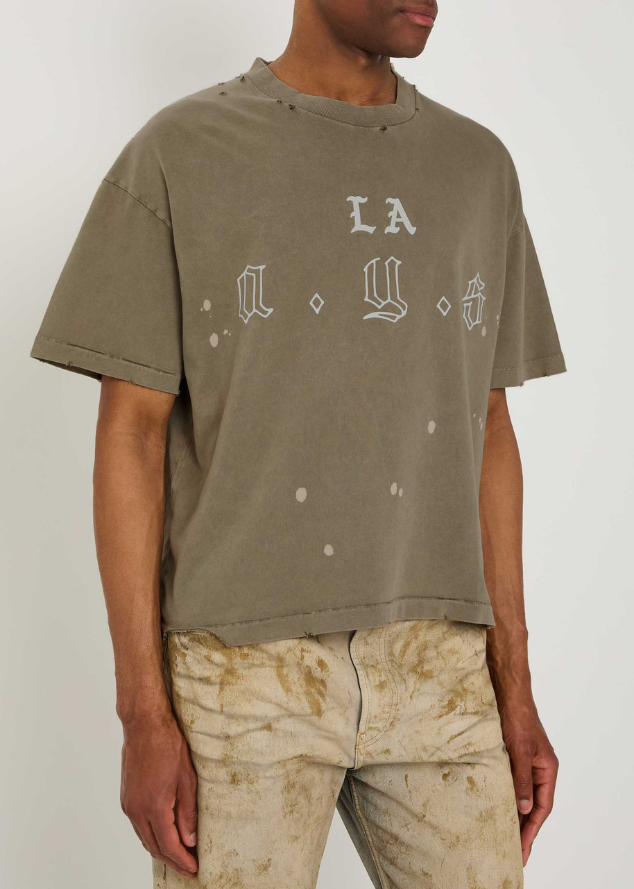  Askyurself La Ays Printed Distressed Cotton T-shirt - Grey - M 