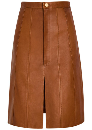 SKIIM Alexandra corset-effect leather knee-length skirt | Harvey