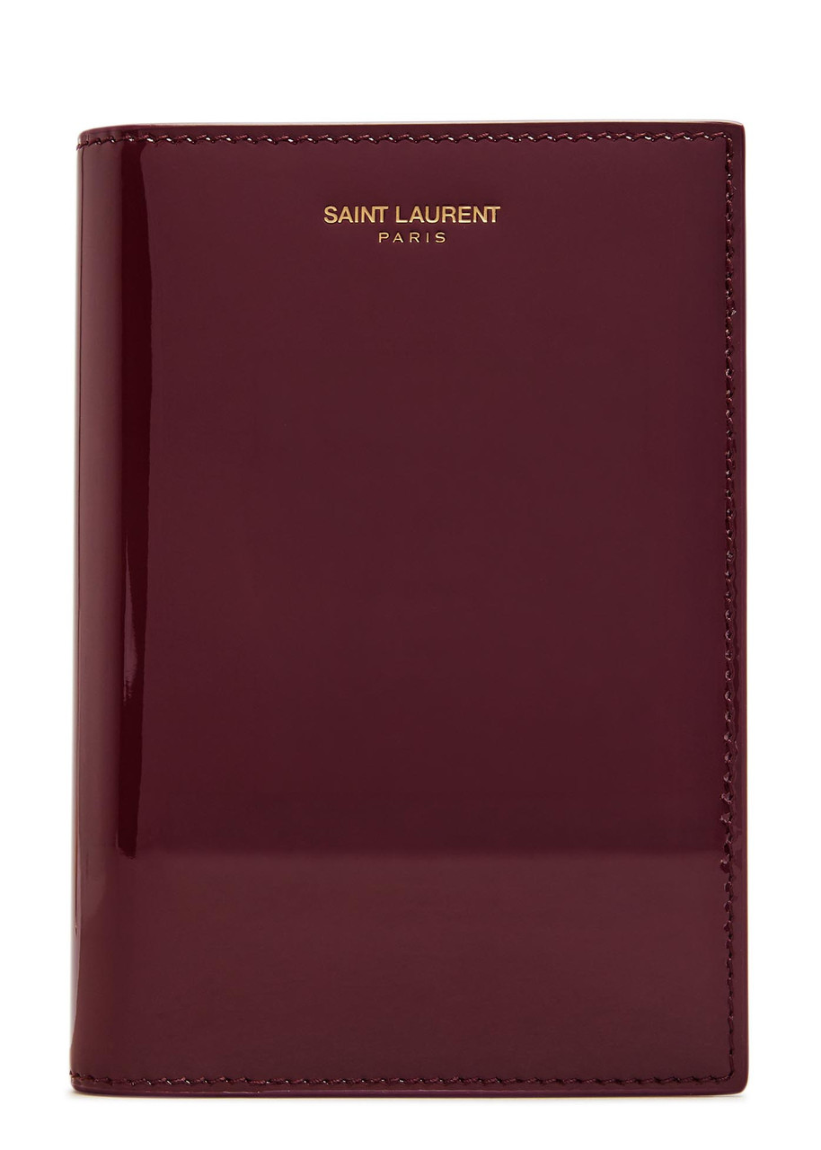 Saint Laurent Logo-stamped Patent Leather Passport Holder - Burgundy - One Size