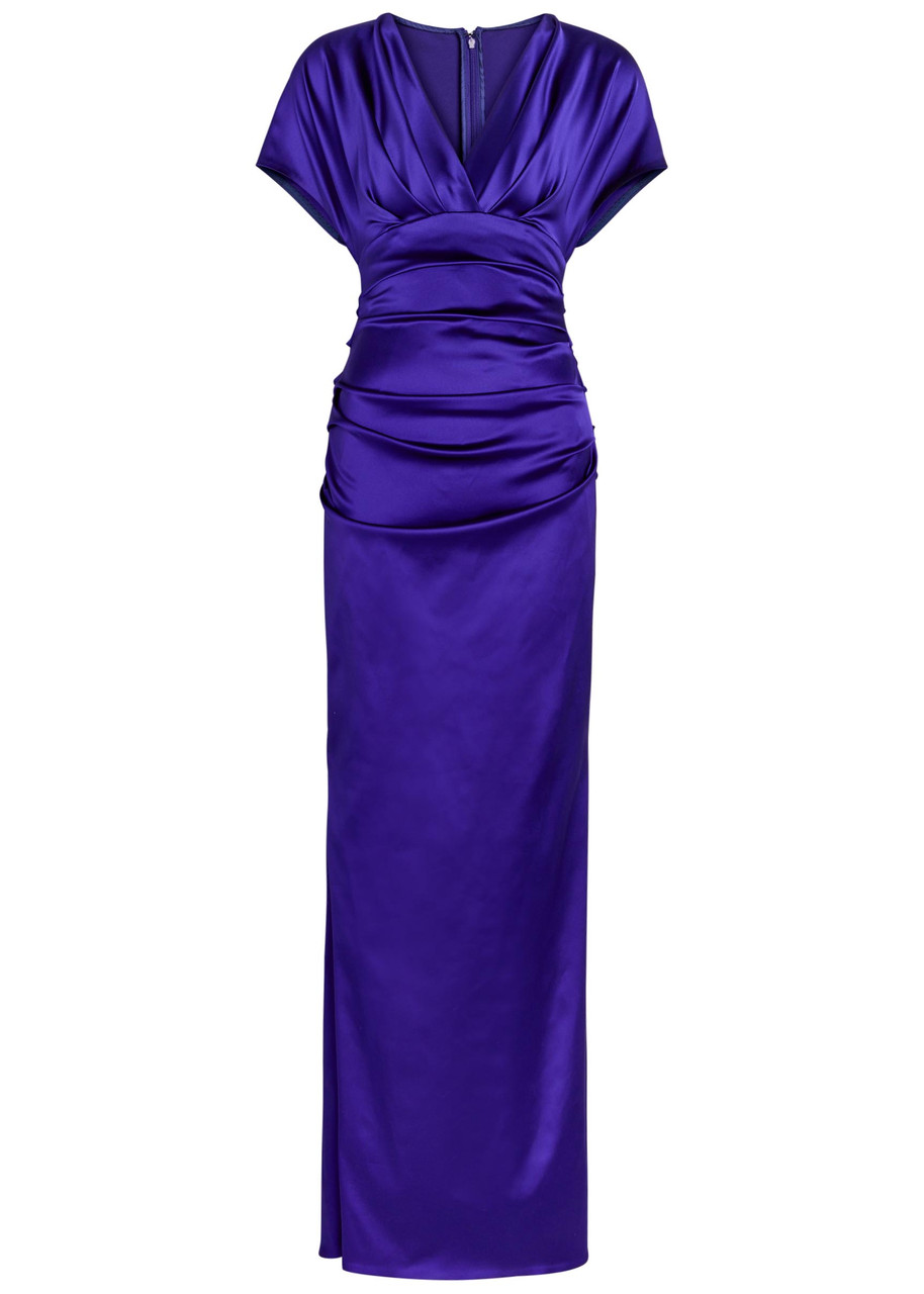 Talbot Runhof Pleated Satin Maxi Dress - Blue