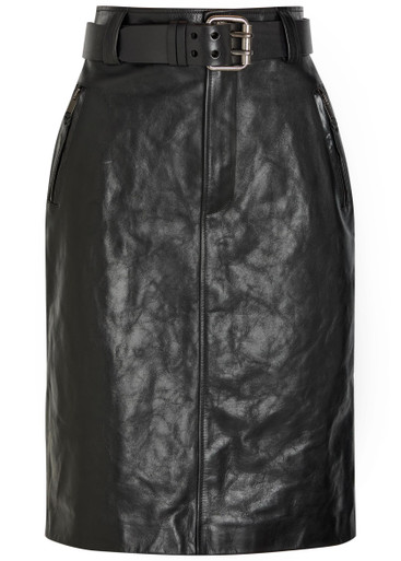 SAINT LAURENT Belted leather midi skirt | Harvey Nichols