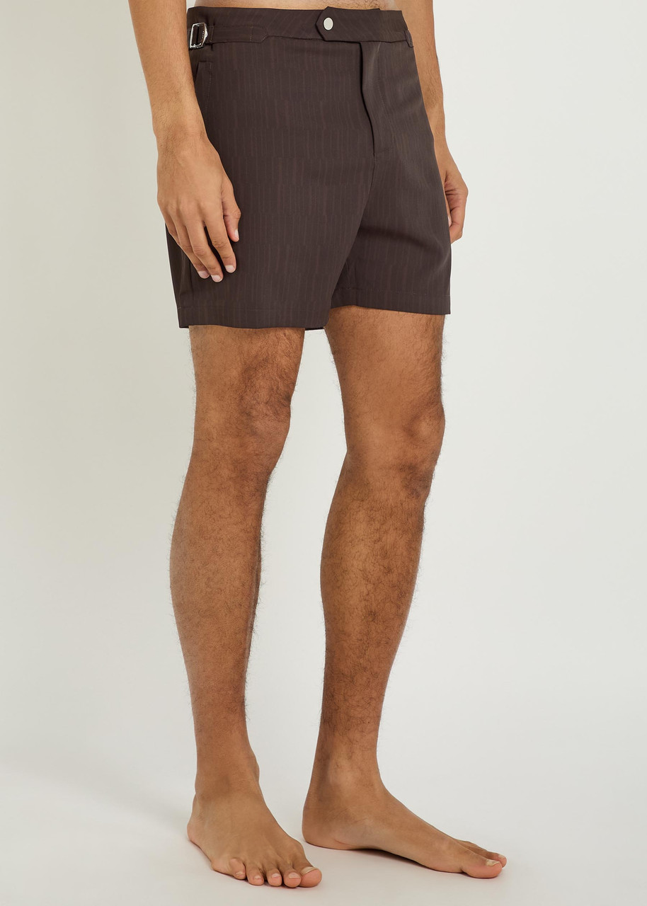  Raith Silas Striped Woven Swim Shorts - Brown - L 
