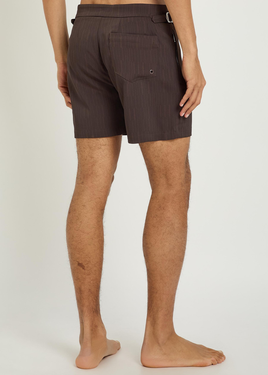  Raith Silas Striped Woven Swim Shorts - Brown - L 
