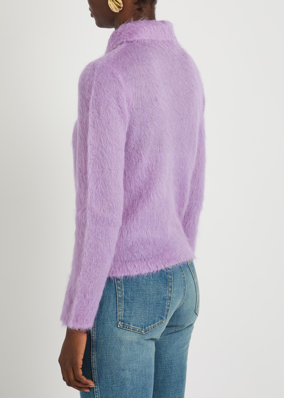  Chloe Brushed Knit Wool-blend Polo Top - Lilac - Xs (uk6 / Xs) 