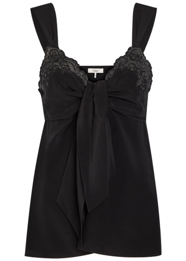 CHLOE Lace-trim silk-georgette top | Harvey Nichols