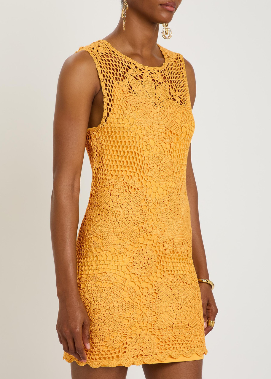  Simkhai Fynch Crochet Cotton Mini Dress - Yellow - M (uk12 / M) 