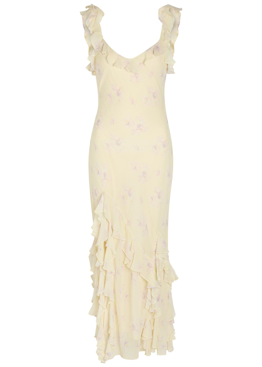 Loveshackfancy Roseline Floral-print Georgette Maxi Dress - Yellow - 8 (UK12 / M)