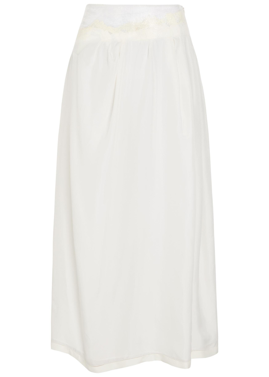 Maison Margiela Sellotape-effect Silk Midi Skirt - Ivory - 38 (UK6 / XS)
