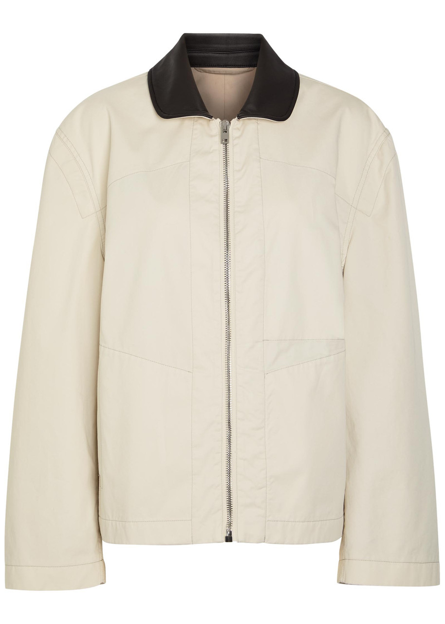 Lemaire Leather Collar Cotton Jacket In Neutral