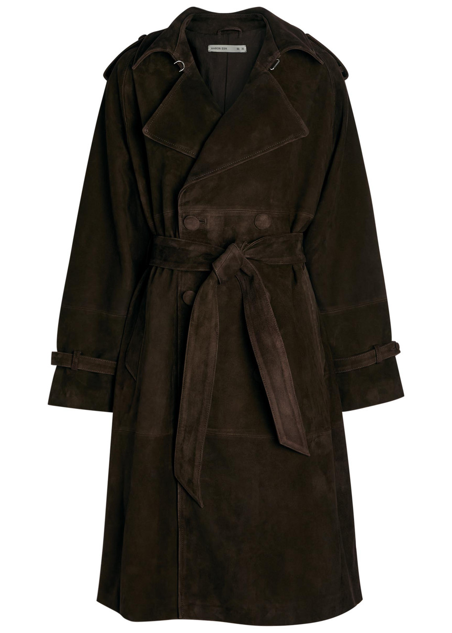 Aaron Esh Double-breasted Suede Trench Coat - Brown - S (UK8-10 / S)