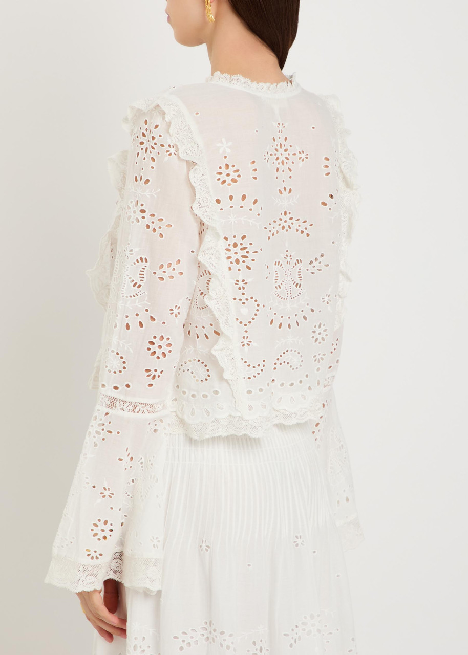  Loveshackfancy Hawthorne Embroidered Cotton Top - White - M (uk12 / M) 
