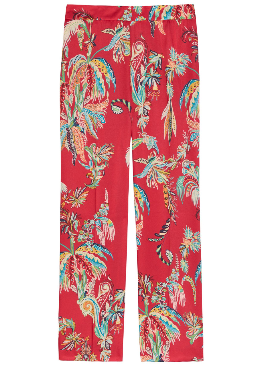 Etro Printed Flared-leg Satin Trousers In Multi