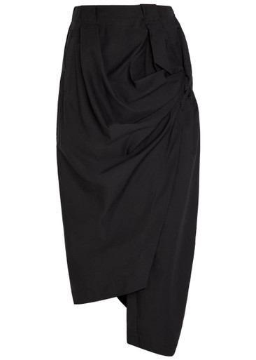 ISSEY MIYAKE 変形カットソー黒 ドレープ シアー 羽織り ISSEY MIYAKE Twisted draped cotton-blend trousers | Harvey Nichols