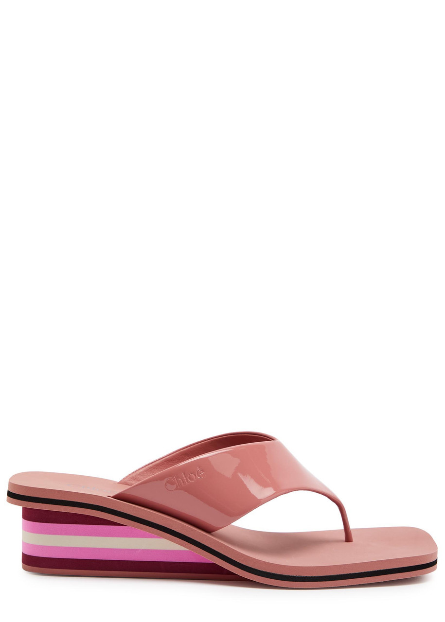 Chloe Swimming Cool 45 Patent Leather Wedge Sandals - Pink - 39 (IT39/ UK6)