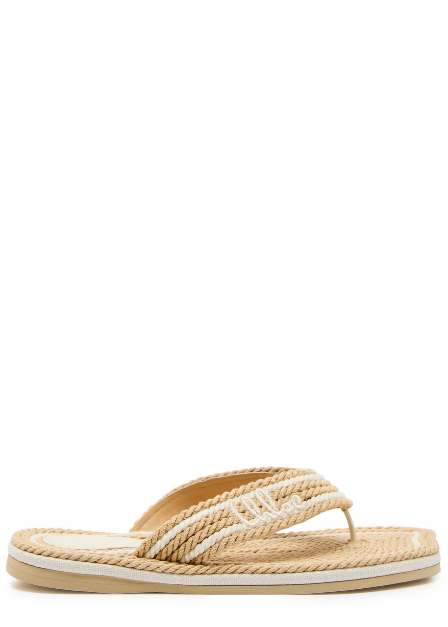 Chloe Chloé Sand Woven and Leather Flip Flops - Beige - 39 (IT39/ UK6)