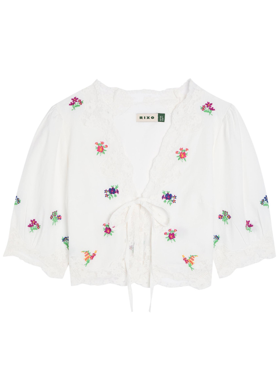 Rixo Ursula Floral-embroidered Cotton top - White - 8 (UK8 / XS)