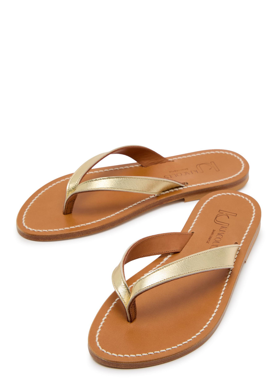  Kjacques Torino Metallic Leather Flip Flops - Gold - 40 (it40 / Uk7) 