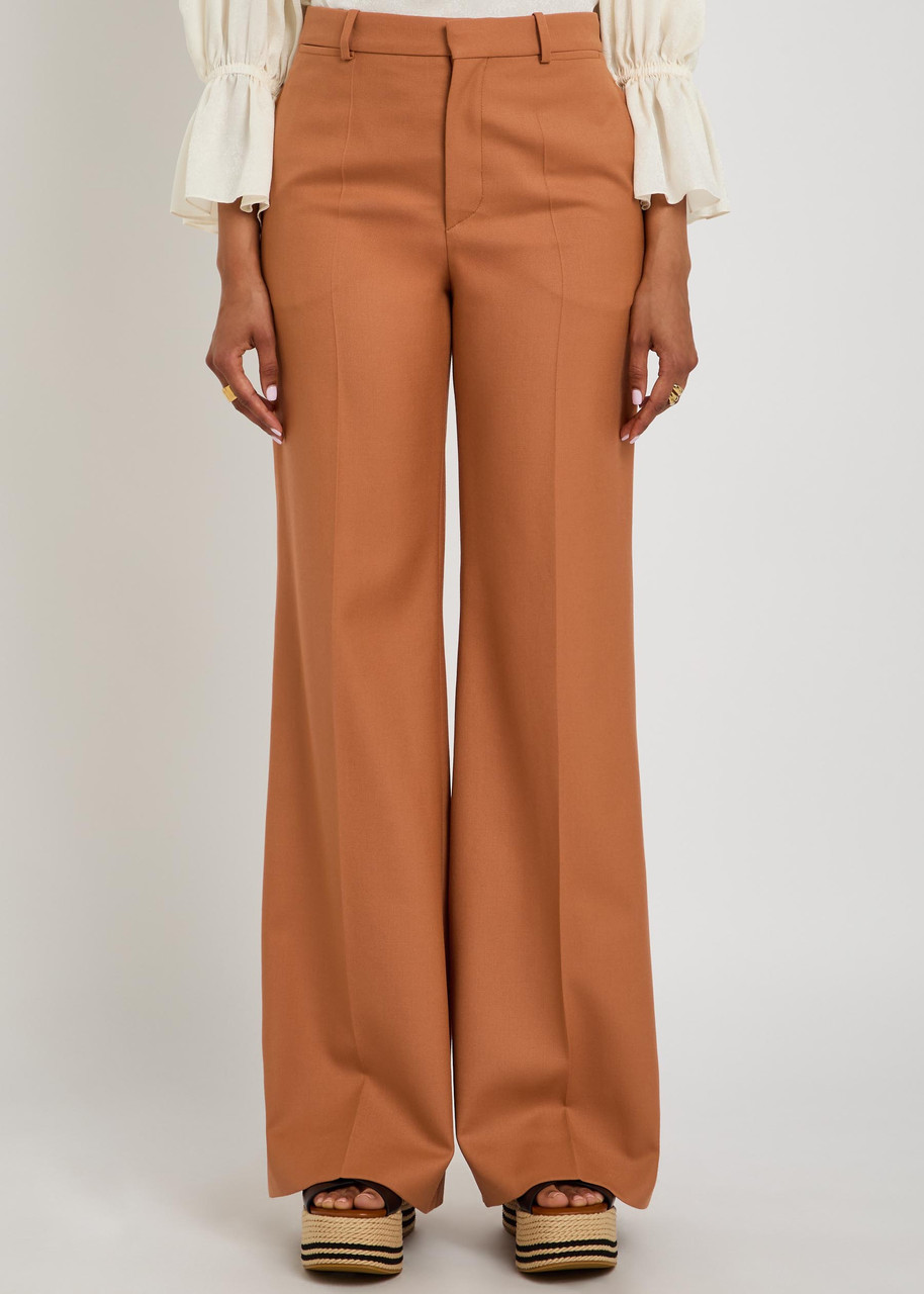  Chloe Flared-leg Wool Trousers - Tan - 40 (uk12 / M) 