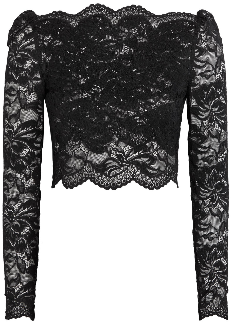 Rabanne Off-the-shoulder Lace Crop top - Black - 40 (UK12 / M)