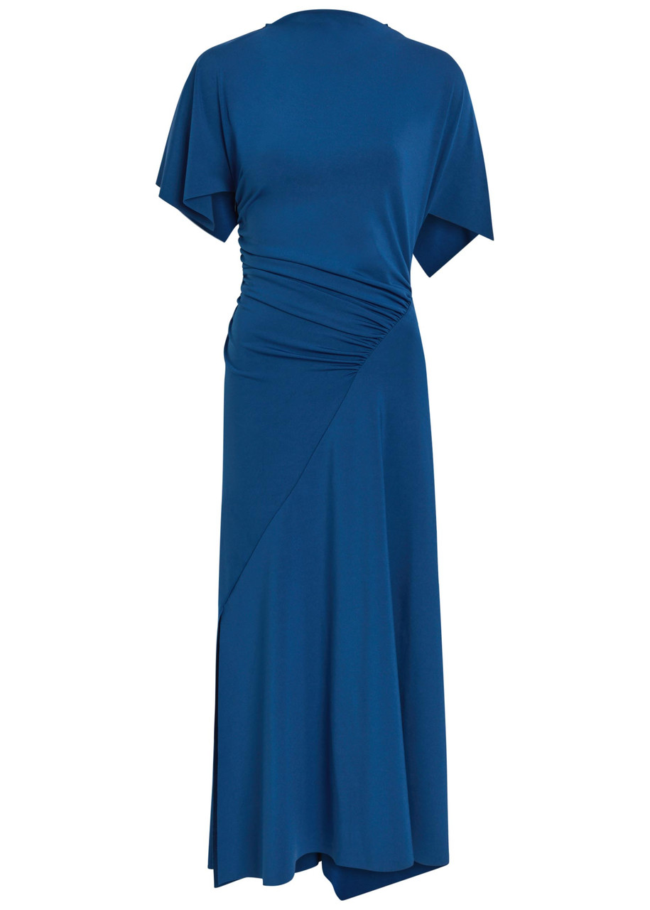 Victoria Beckham Asymmetric Ruched Stretch-jersey Midi Dress - Dark Blue - 6 (UK6 / XS)