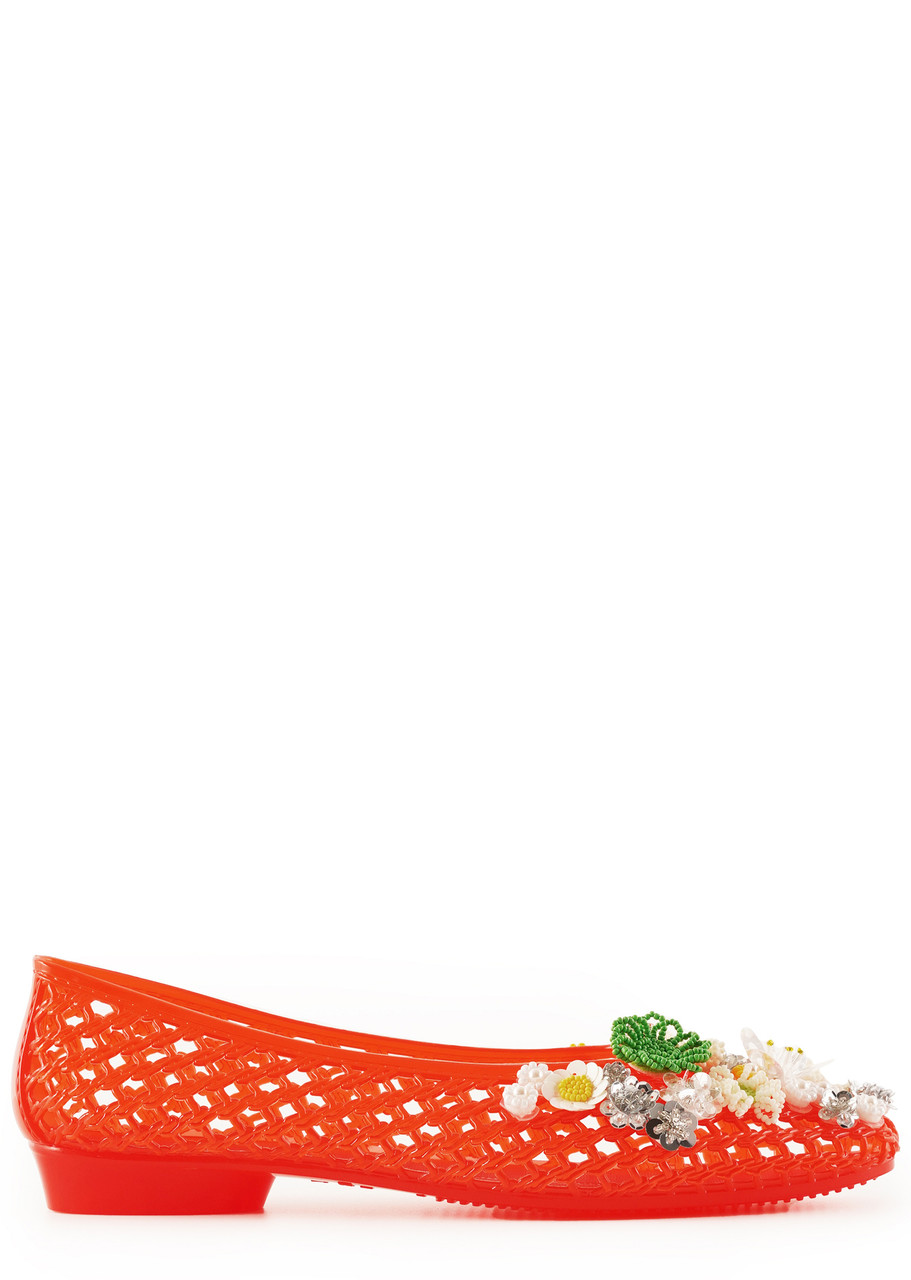 Heavenly Jelly Flower-embellished Jelly Ballet Flats - Red - 39 (IT39/ UK6)