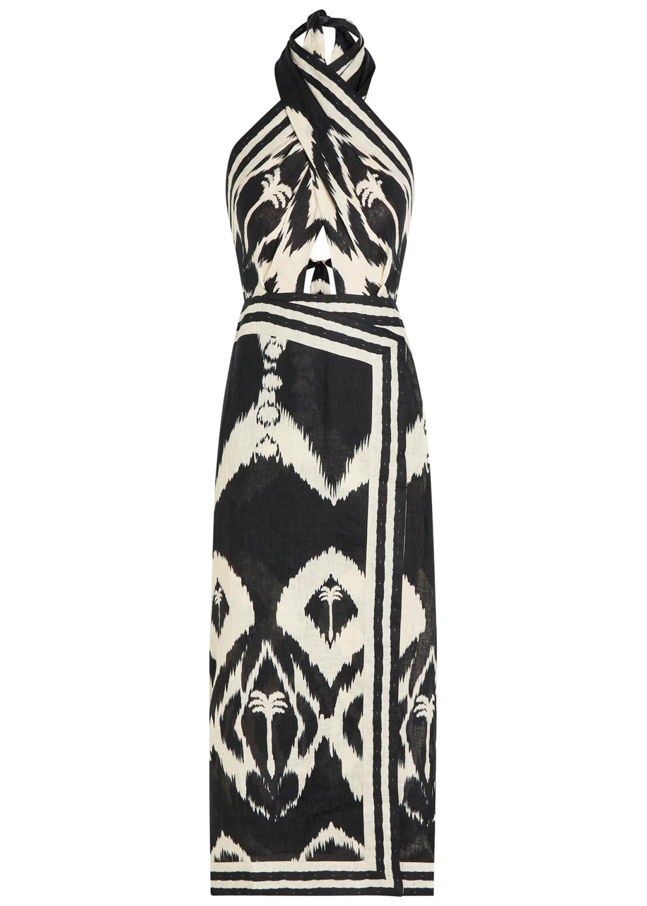 Johanna Ortiz Buen Viento Halterneck Linen Midi Dress - Black - 8 (UK12 / M)