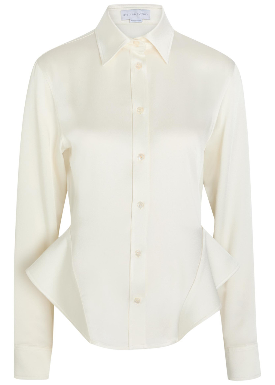 Stella Mccartney Peplum Satin-crepe Shirt - Cream - 38 (UK6 / XS)