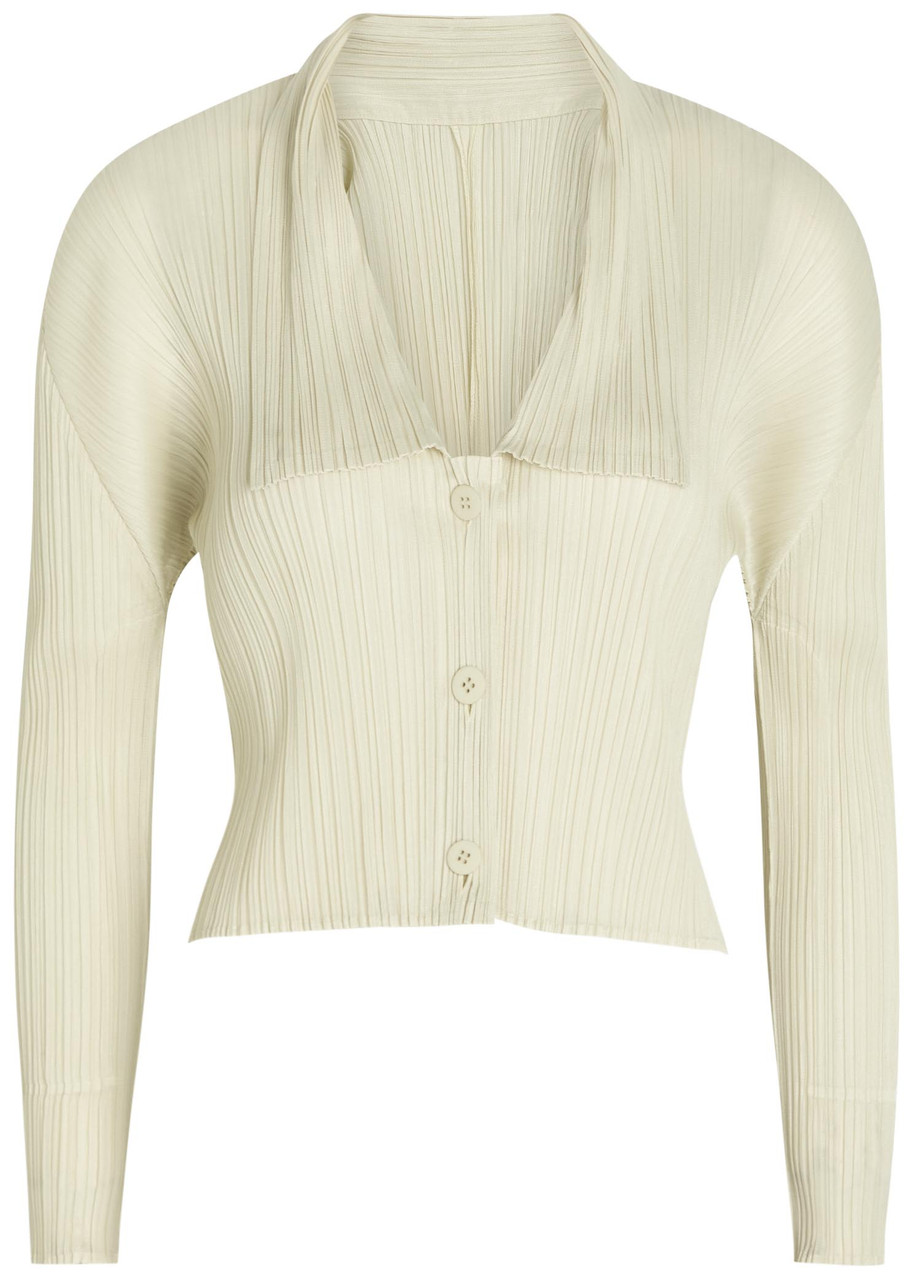 Pleats Please Issey Miyake Pleated Woven Cardigan - Ivory - 3