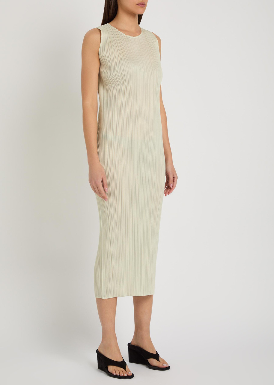 Pleats Please Issey Miyake Pleated Woven Midi Dress – Ivory – 3