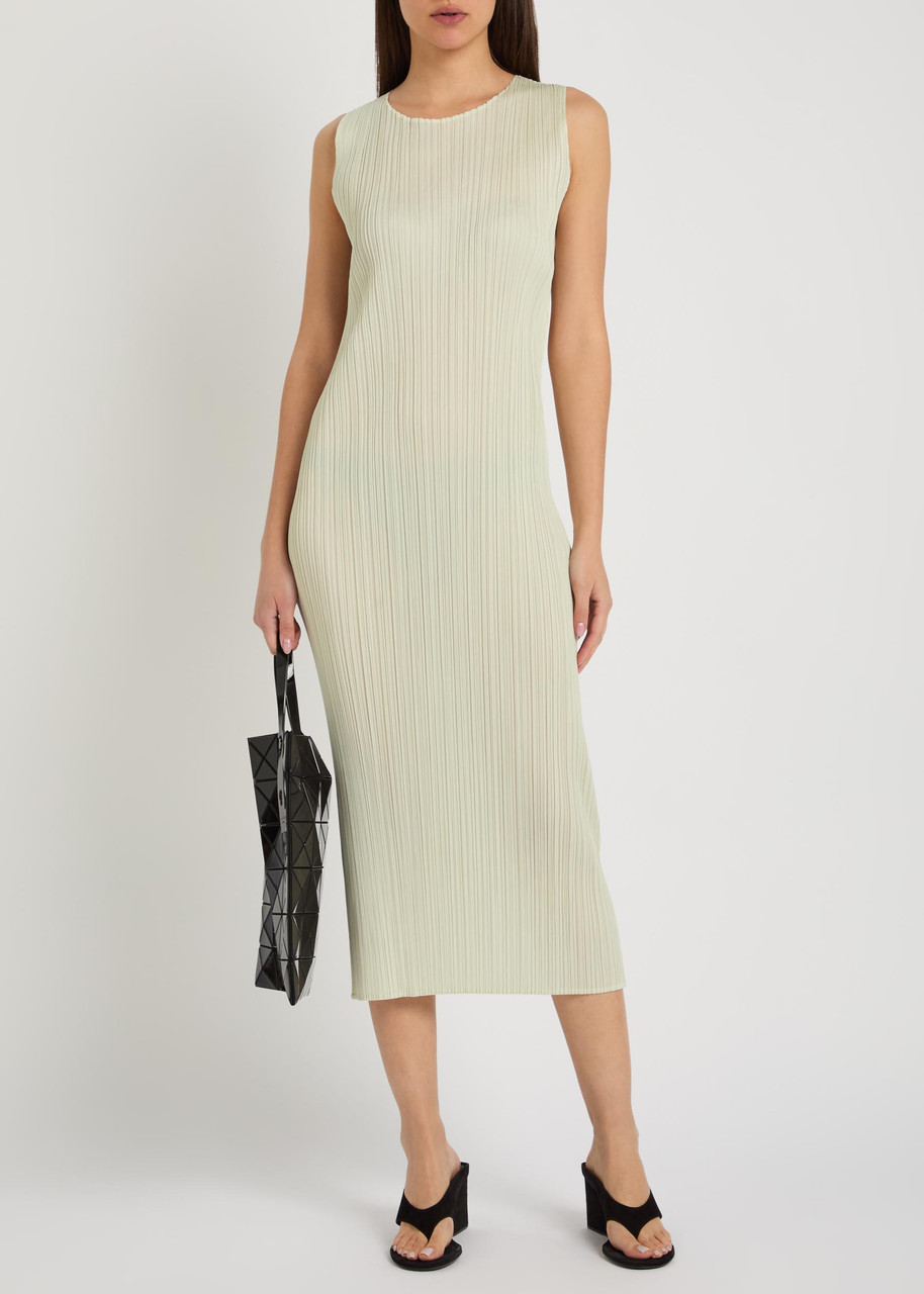 Pleats Please Issey Miyake Pleated Woven Midi Dress – Ivory – 3