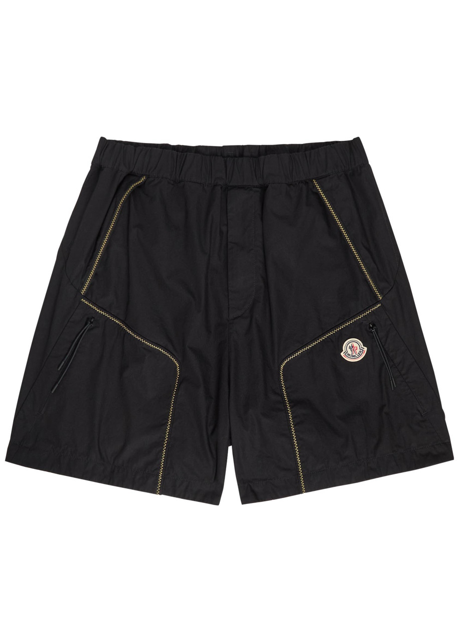 Moncler Logo Contrast-stitch Cotton-poplin Shorts - Black - L